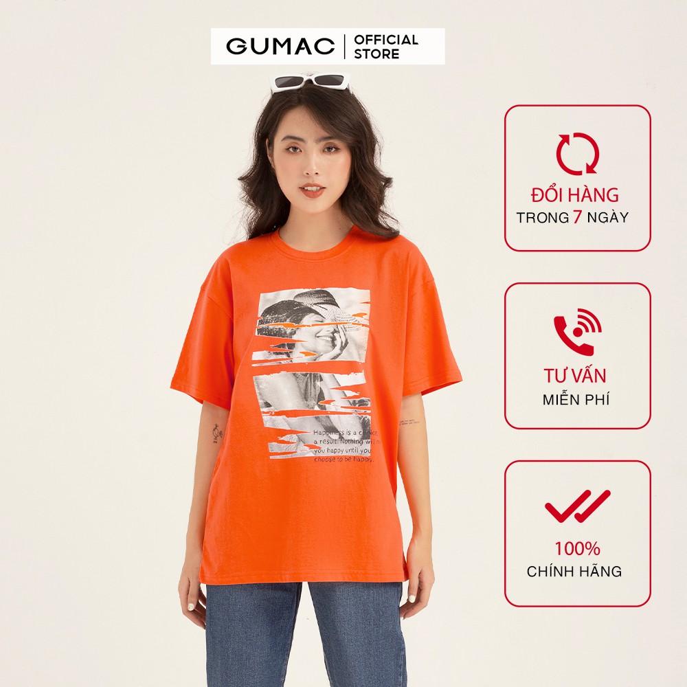 Áo thun nữ phom rộng in cô gái GUMAC đủ màu, năng động trẻ trung ATB1160