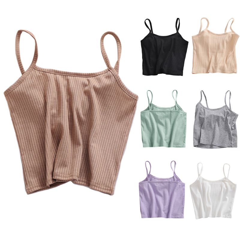 Xiangbao Áo Hai Dây Dệt Kim Mỏng Màu Trơn Không Tay Có Gân Cổ Chữ V Cho Nữ