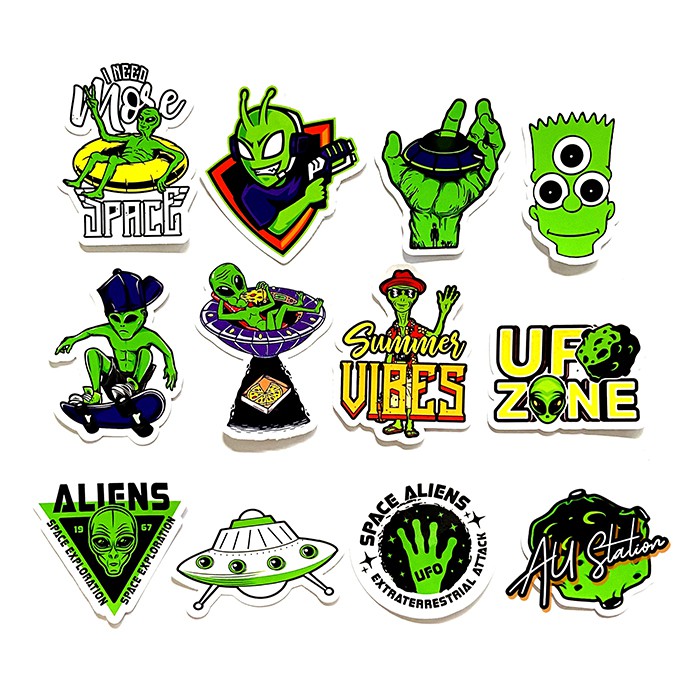 Sticker ALIEN - Người ngoài hành tinh - sticker nhựa PVC không thấm nước, dán nón bảo hiểm, laptop, điện thoại, Vali, xe