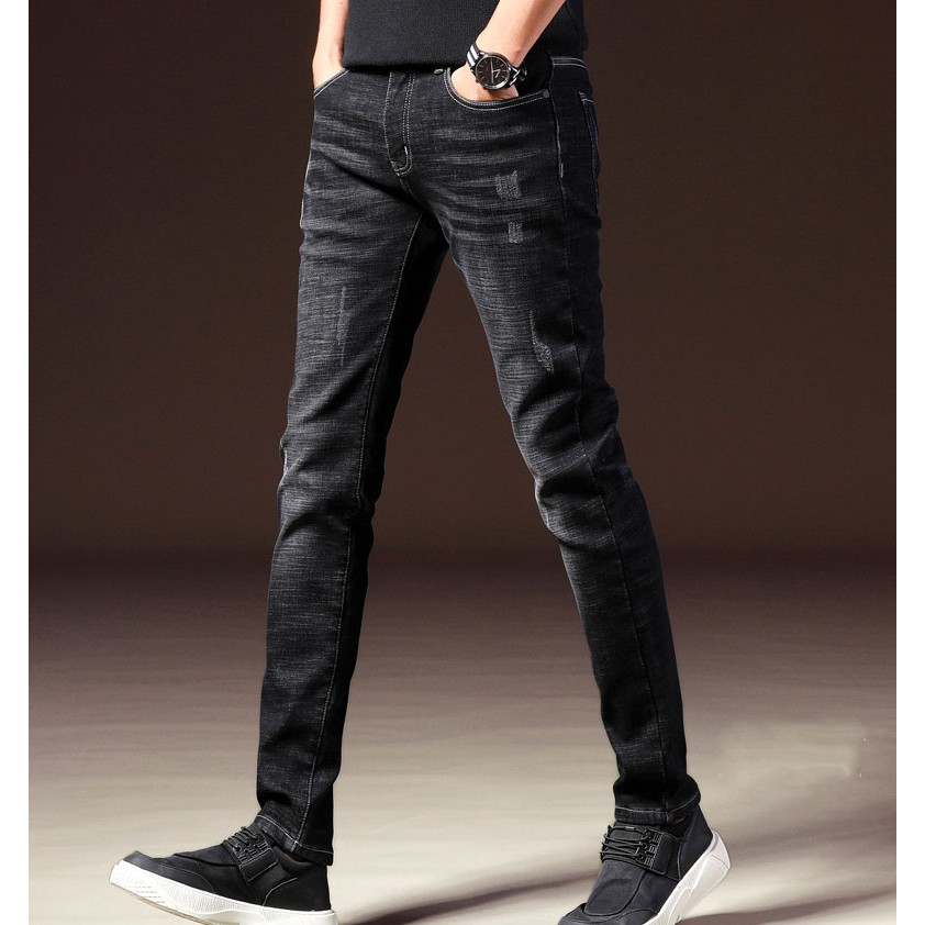 Quần jean nam 🔵FREE SHIP🔵 Quần bò nam ống côn đen rách nhẹ [45-75KG] | BigBuy360 - bigbuy360.vn