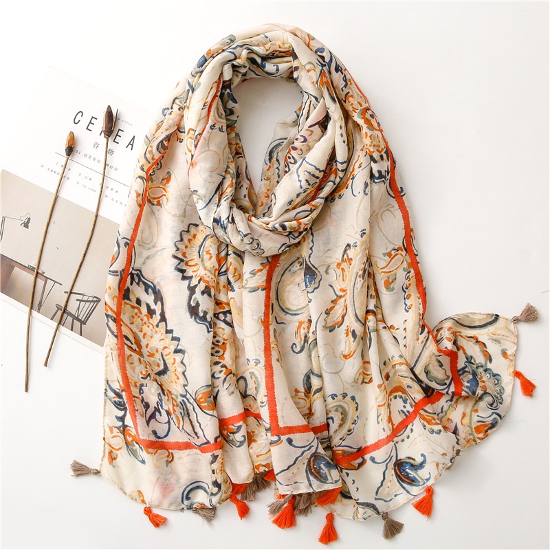 Khăn Choàng Chống Nắng Bằng Vải Cotton Lanh In Họa Tiết Phong Cách Bohemian Cổ Điển