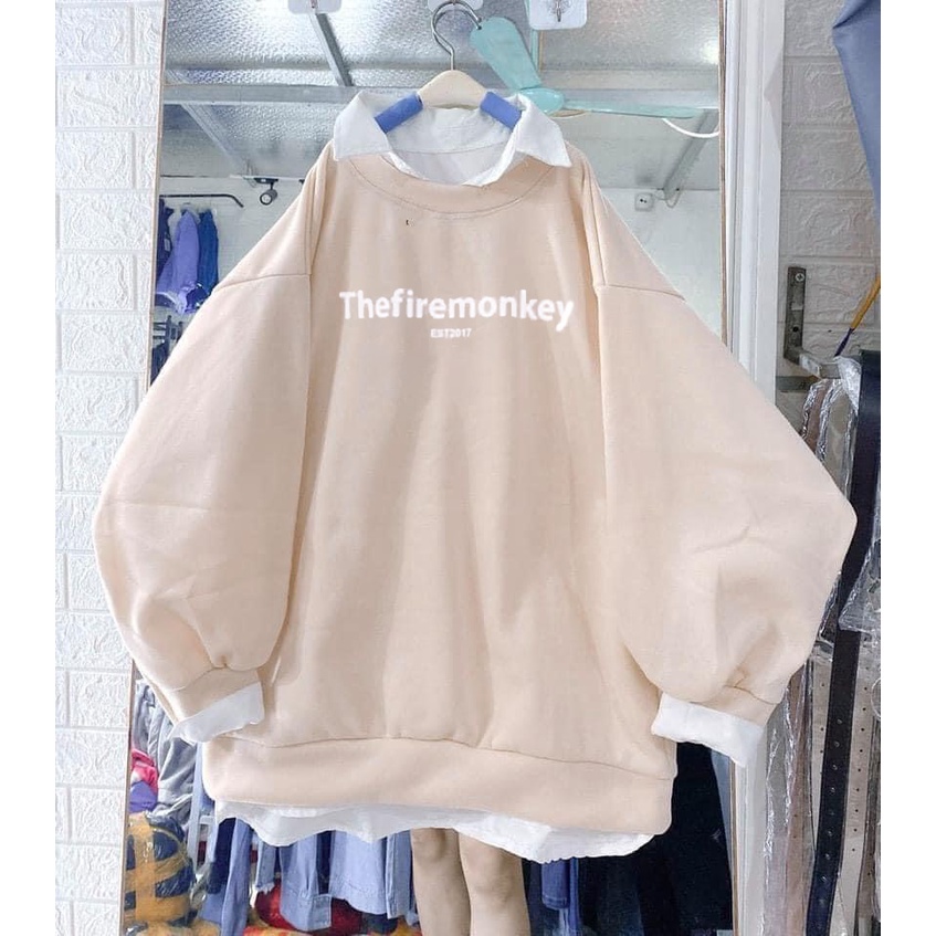 Áo Sweater In Chữ The Monkey Áo Sweater Tay Bồng Chất Nỉ Ngoại Dày Dặn Form Rộng Freesize Unisex Ảnh Thật