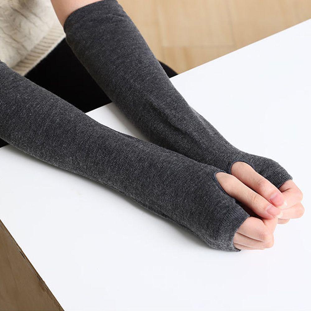 YVE Găng Tay Cotton Dài Hở Ngón Họa Tiết Kẻ Sọc