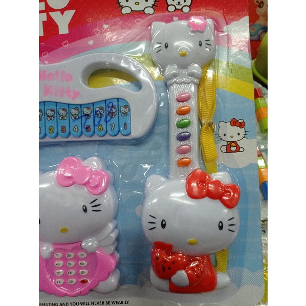 Đồ chơi THIÊN TÀI ÂM NHẠC 3 - VỈ 3 MÓN ĐÀN ORGAN, ĐÀN GUITAR VÀ ĐIỆN THOẠI BÀN HELLO KITTY (Dùng pin) SHOP MẸ BÚN