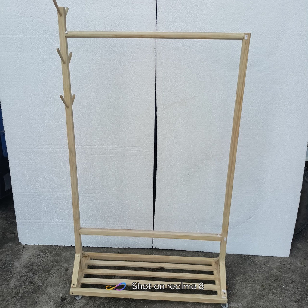 Kệ gỗ đa năng để giày dép và treo quần áo hình chữ A gỗ tự nhiên