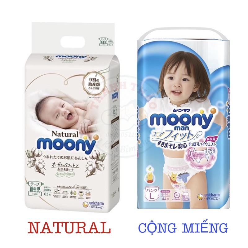 Bỉm Moony Natural FREESHIP Moony Natural Nội Địa Chính Hãng - Bỉm Moony Dán/Quần Đủ Size NB63/S58/M48/L36/XL32