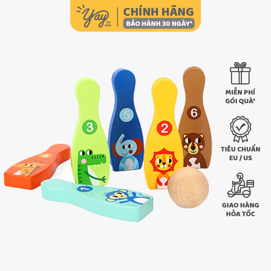 Bộ Đồ Chơi Gỗ Cao Cấp - Trò chơi Bóng gỗ (Bowling) Cho Bé 3+ - Tooky Toy