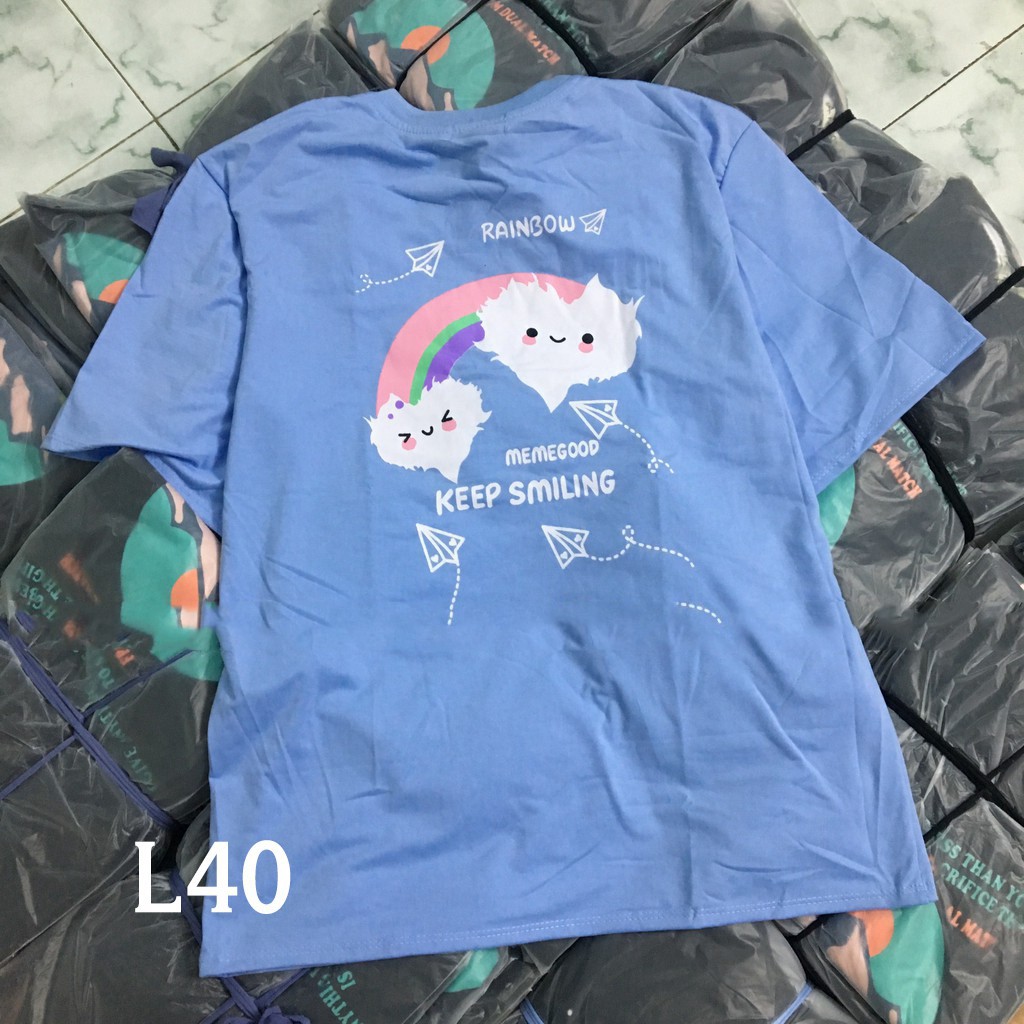 Áo thun 𝑭𝒓𝒆𝒆𝒔𝒉𝒊𝒑 Áo phông form rộng dáng Unisex L40, mặc lớp, nhóm, cặp in hình MÂY CẦU VỒNG KEEP SMILING.