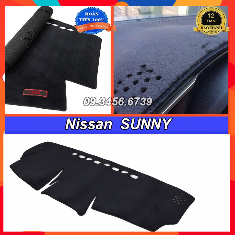 Thảm taplo nhung lông cừu xe Sunny 2016 đến 2022 màu đen cao cấp đế có chống trượt