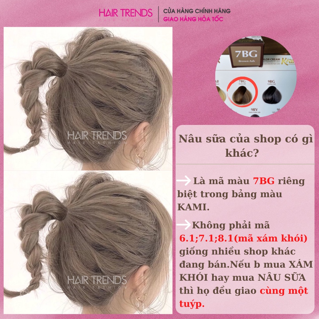 Thuốc nhuộm tóc màu NÂU SỮA không cần tẩy tóc-thuốc nhuộm collagen KAMI hairtrends [7BG]