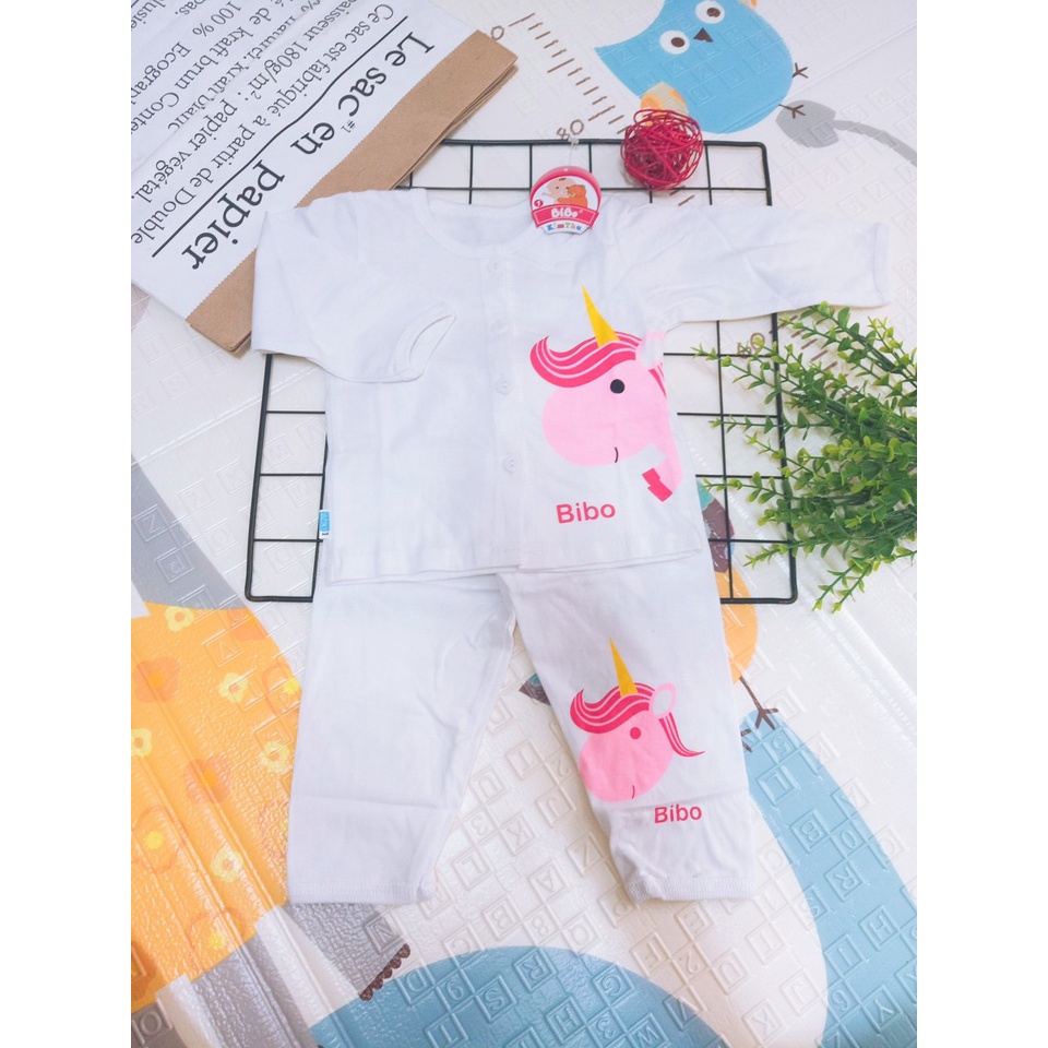 Bộ Tay Dài Trắng BiBo Cho Bé Từ 0M+ Cotton