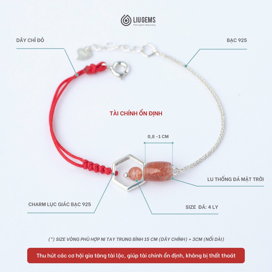 Vòng Tay Lắc Nữ Liugems Đá Phong Thuỷ Handmade Mix Charm Mini Size Nhỏ Tinh Tế Tết Dây Phối Bạc