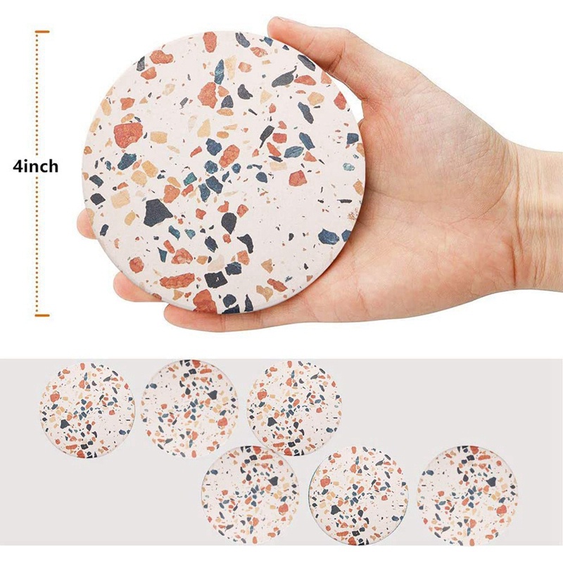 Đế lót cốc nước bằng gốm họa tiết đá cẩm thạch có nút bần