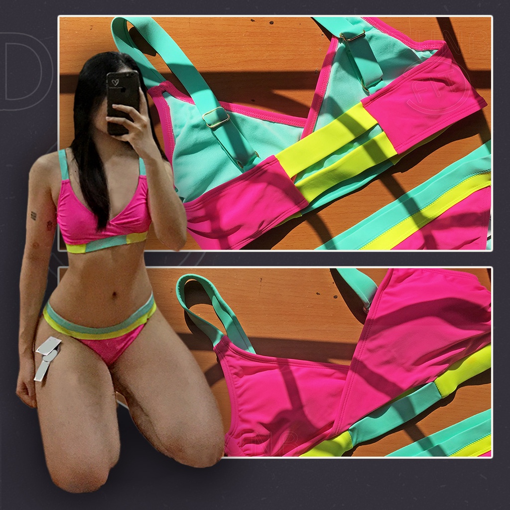 Bikini 2 mảnh Đồ Bơi Đi Biển 2 Mảnh cut-out 2 dây hở lưng lưng chun cổ tim quần tam giác hồng xanh vàng pastel