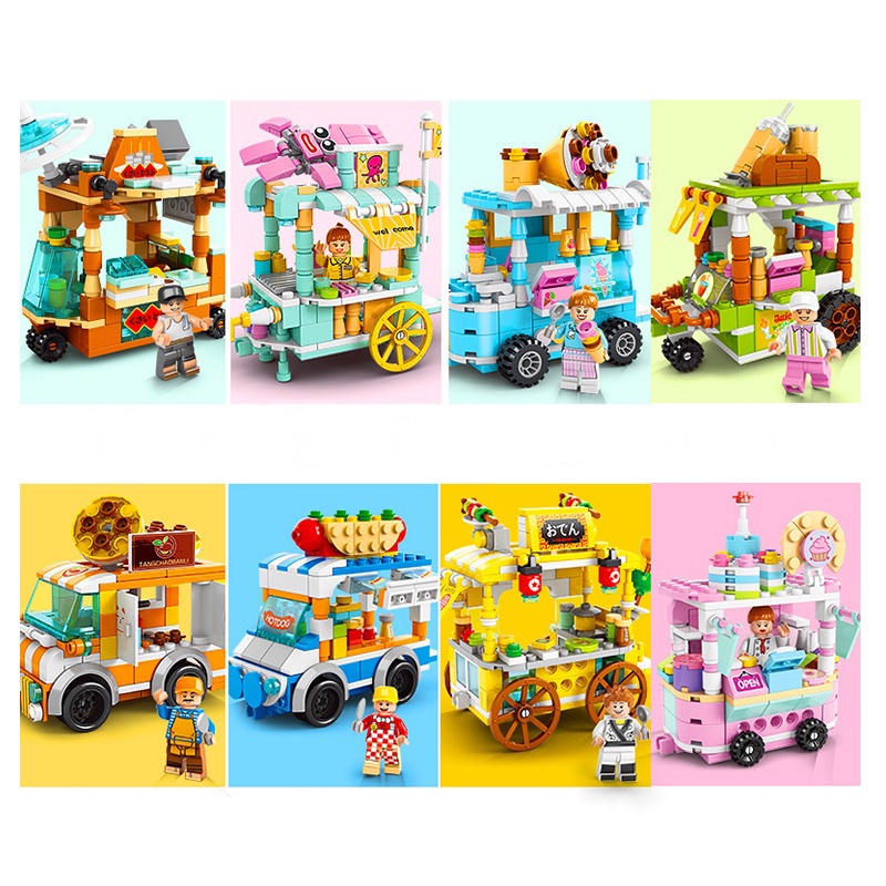 Đồ chơi xếp hình  mini lego Đồ chơi lắp ráp sáng tạo Mô hình xe bán đồ ăn nhẹ