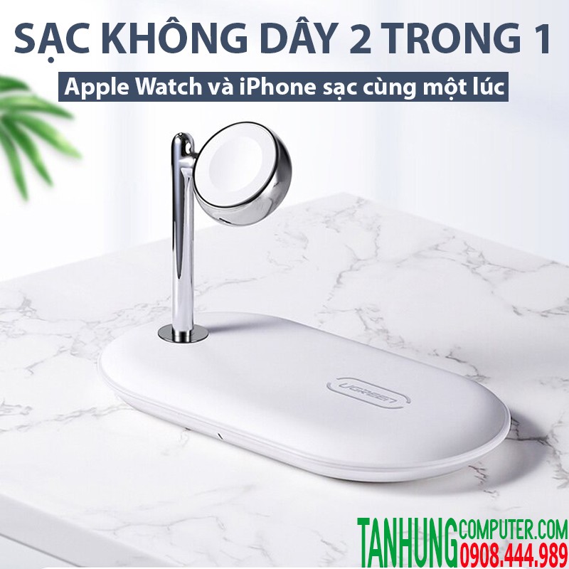 Bộ Sạc không dây cho Iphone + đồng hồ thông minh iWatch Ugreen 50535 Màu Trắng CD178 - 50535,chip MFi