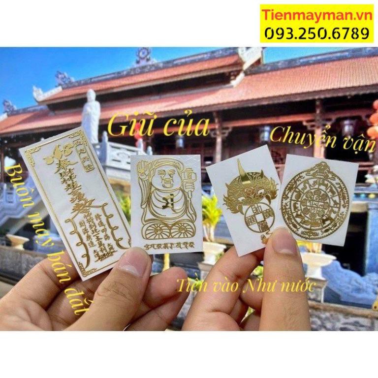 Combo 4 miếng dán điện thoại tài lộc, buôn may bán đắt phù hợp các dòng điện thoại, đẹp lung linh.