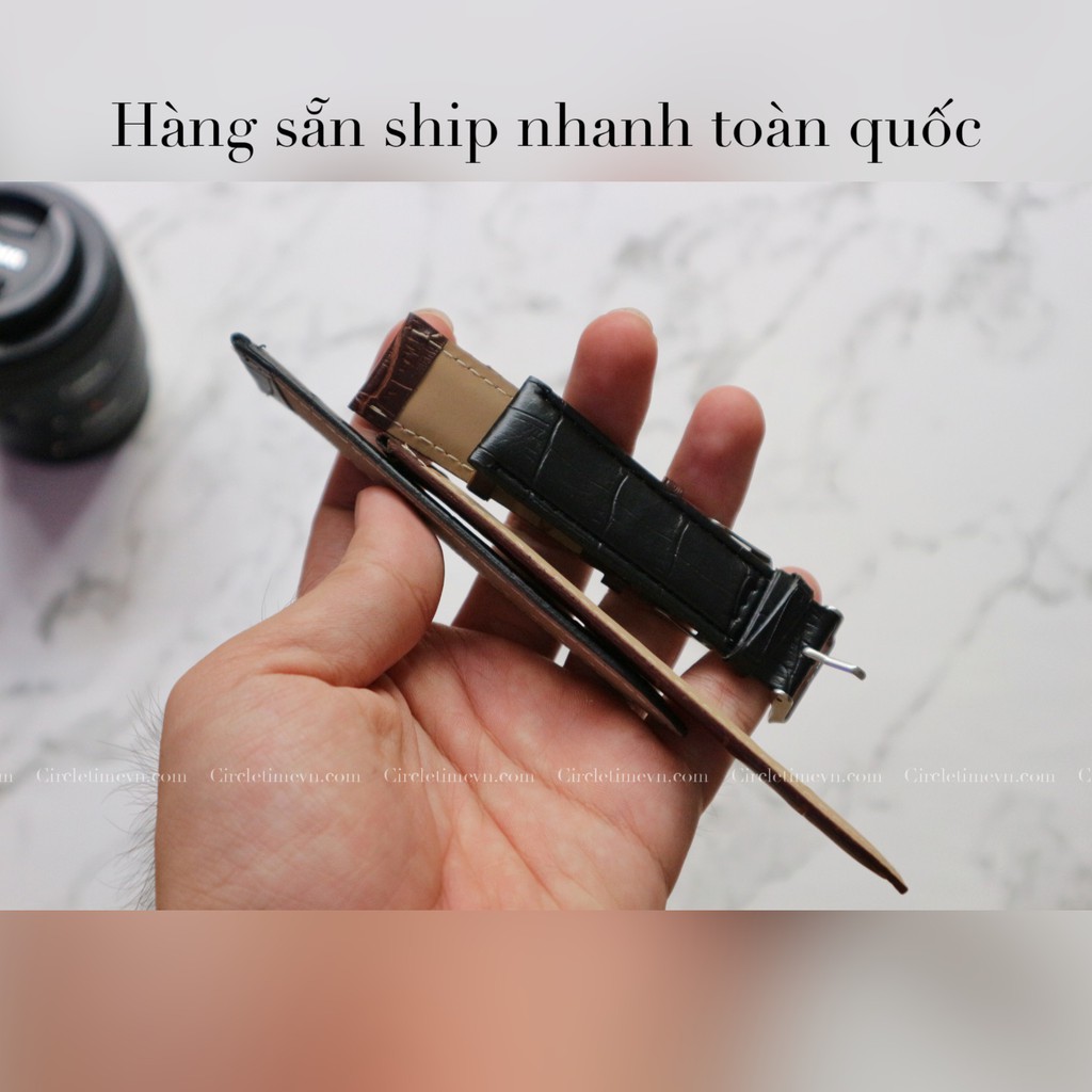 Dây da đồng hồ chất liệu PU vân cá sấu size 18/20/22 giá rẻ