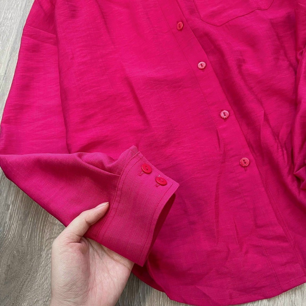Áo Sơ Mi Nữ Form Rộng TRƠN Basic Unisex Dài Tay Hồng Kiểu Áo Sơ Mi Nữ Bigsize Suông Phong Cách Retro Hàn Quốc | BigBuy360 - bigbuy360.vn