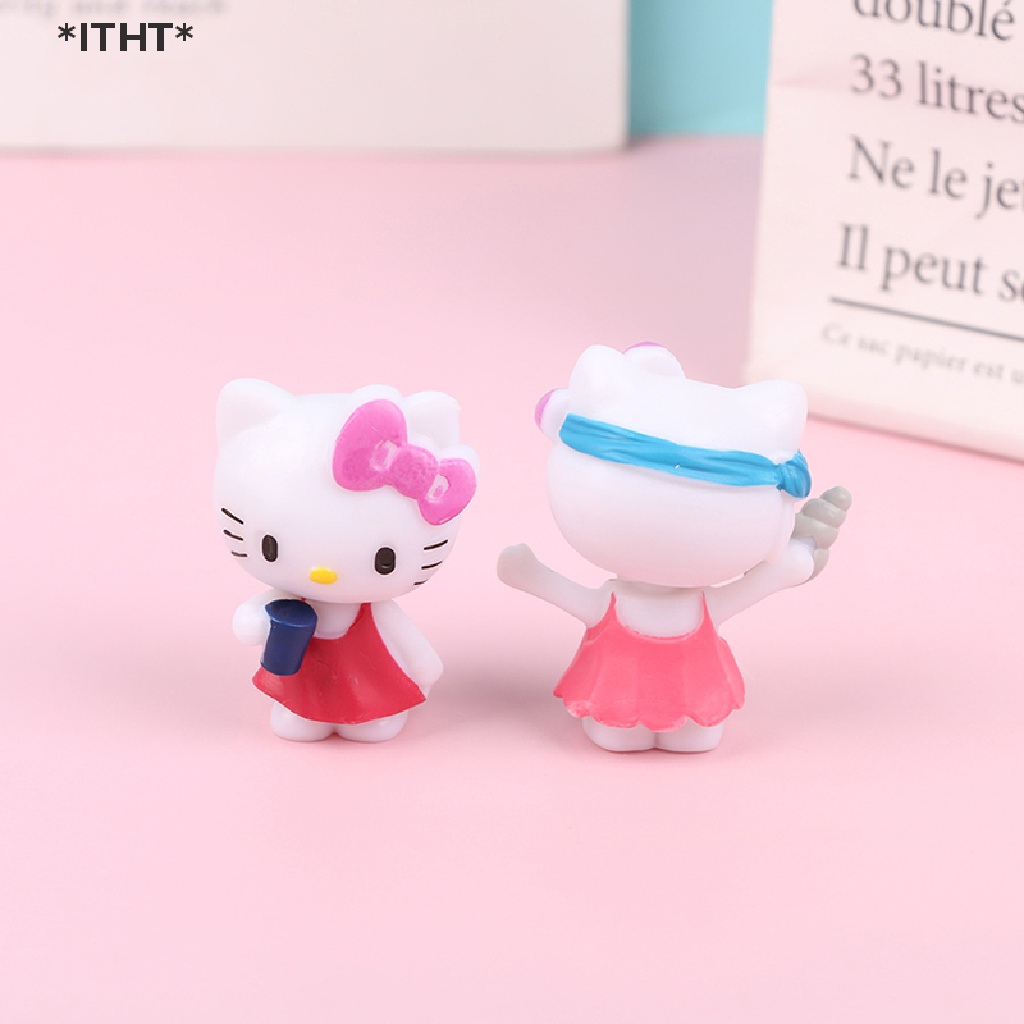 Bộ 6 Mô Hình Mèo Hello Kitty Mini Bằng Nhựa Resin Để Bàn Trang Trí