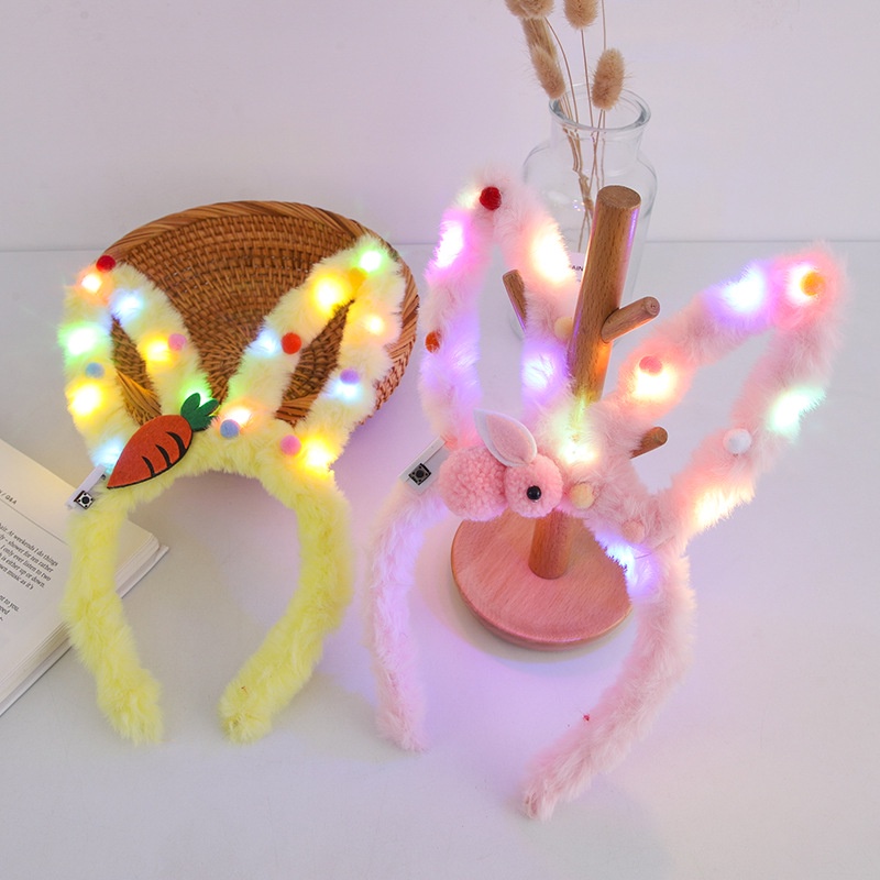 Băng Đô Tai Thỏ Đính Lông Vũ Dạ Quang