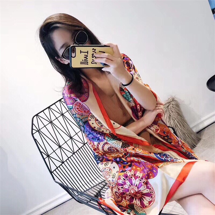 Khăn lụa dài quàng cổ HOA CAM TRÒN cao cấp 80x180cm-D1HCT Khăn lụa ThyThy, choàng tắm đi biển,
