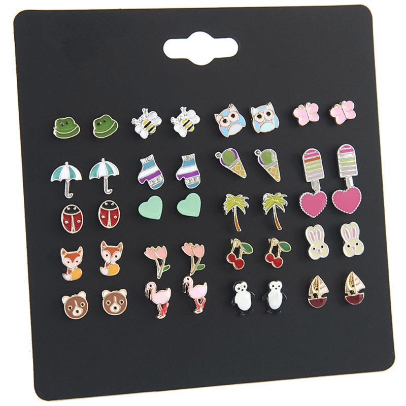 Set 20 Đôi Khuyên Tai Hình Động Vật Dễ Thương Cho Bé Gái