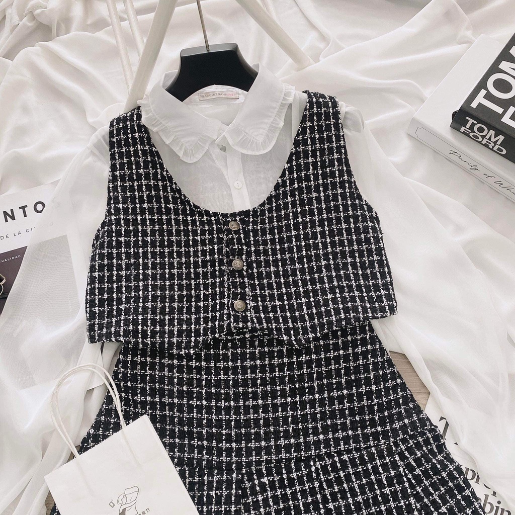 Set váy dạ Tweed tiểu thư nữ thu đông cao cấp hot LALLAMOTION 28 | BigBuy360 - bigbuy360.vn