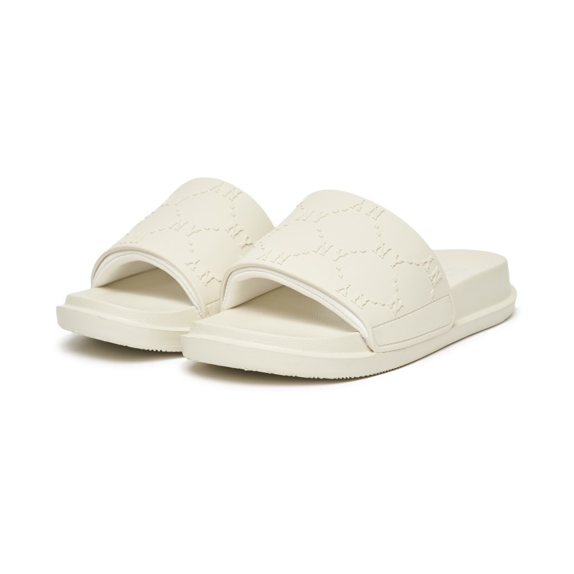 Dép MLB Chunky Mound Dia Monogram CHÍNH HÃNGMLB Mound Dia Monogram New York Yankees White Cream Slide - Simple Sneaker