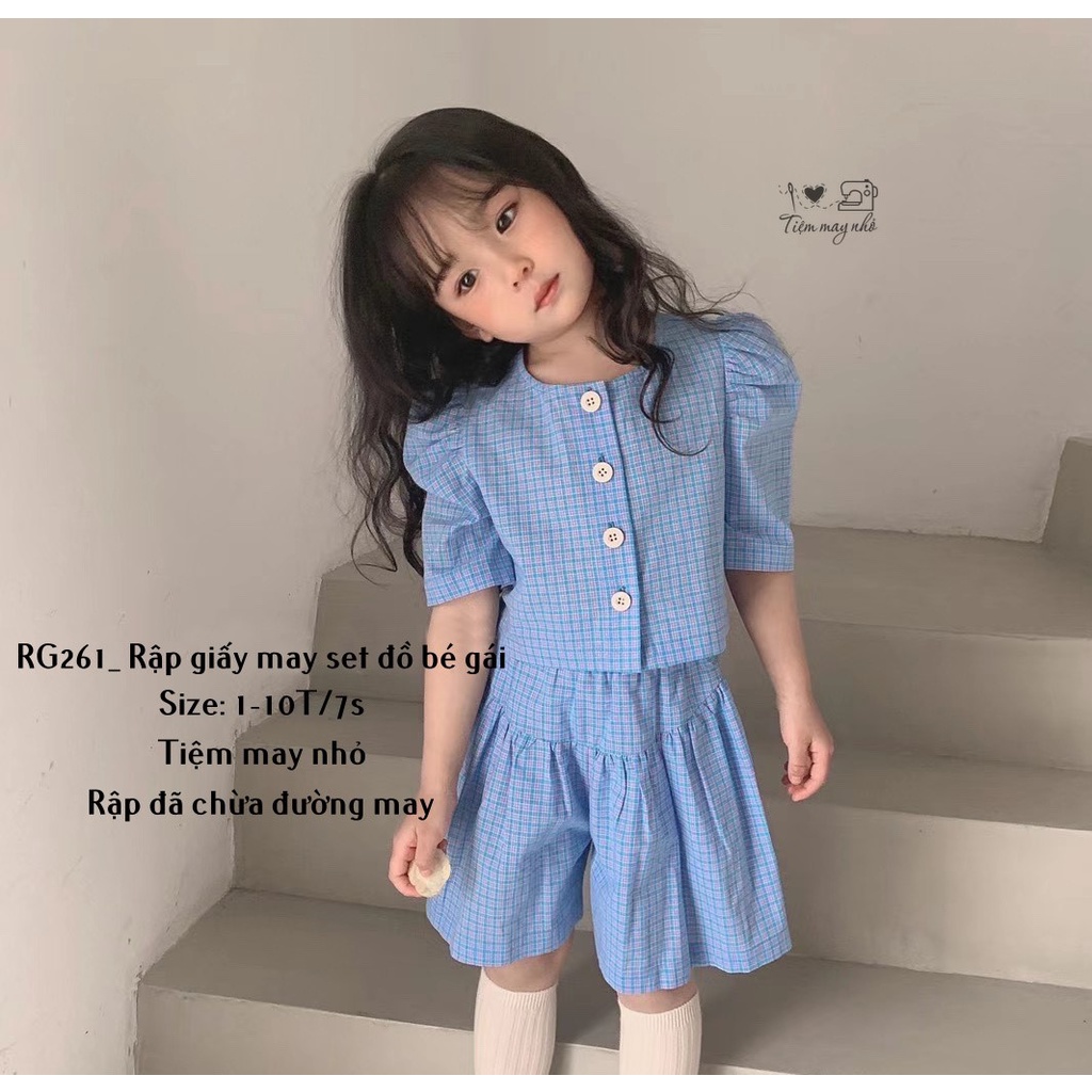 RG261_Rập giấy may set đồ tay bồng kèm quần váy bé gái