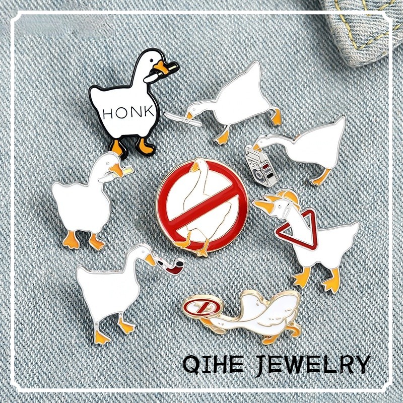 Ghim cài áo QIHE JEWELRY hình chú ngỗng hoạt hình 9 kiểu tùy chọn vui nhộn dễ thương