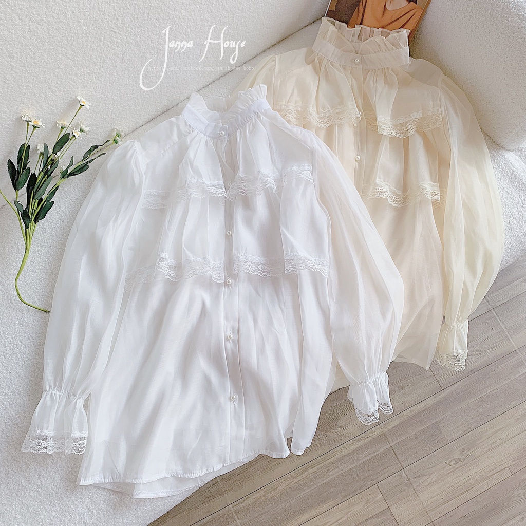 - Áo sơ mi tiểu thư ulzzang 2 lớp viền ren cúc ngọc - SM31 - jannahouse