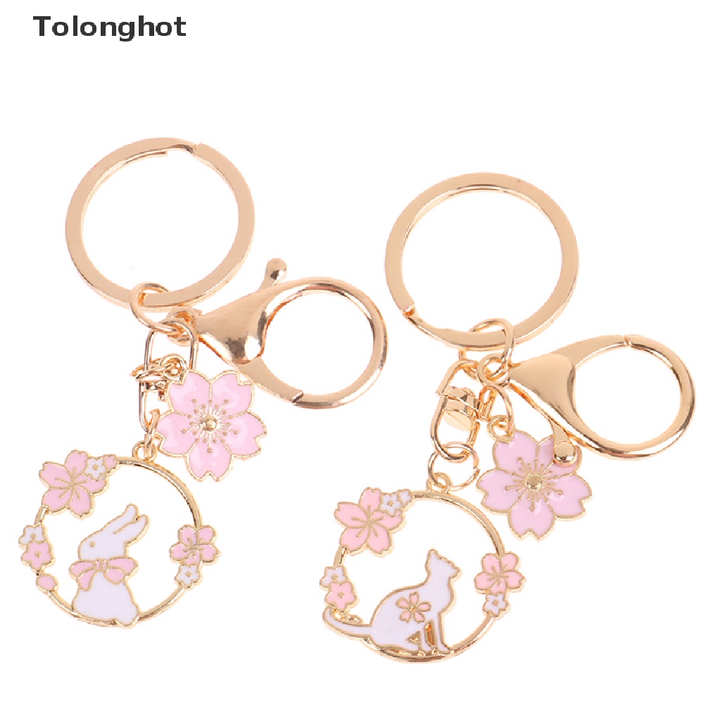 Móc Khóa Tráng Men Hình Thỏ / Mèo / Hoa Dễ Thương