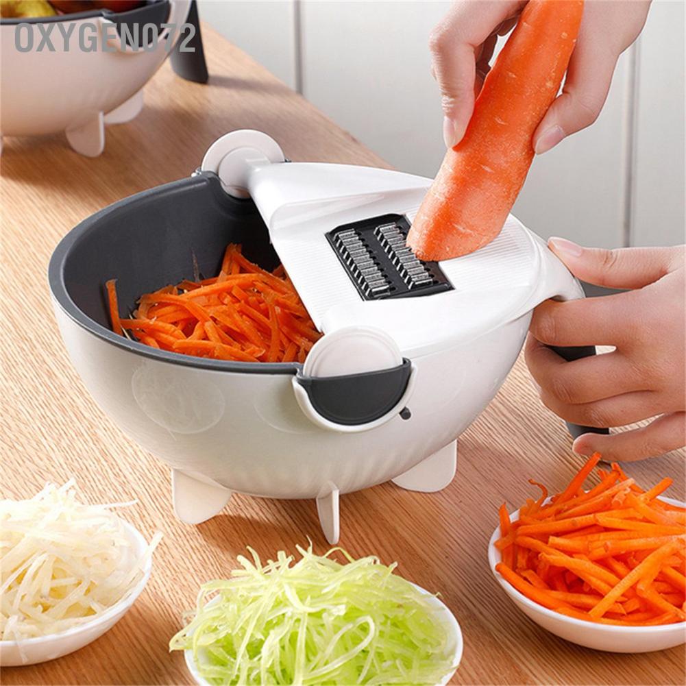 Oxygen072 Multifunction Rotate Food Vegetable Cutter Chopper with Drain Basket Large Capacity Portable Kitchen Utensil