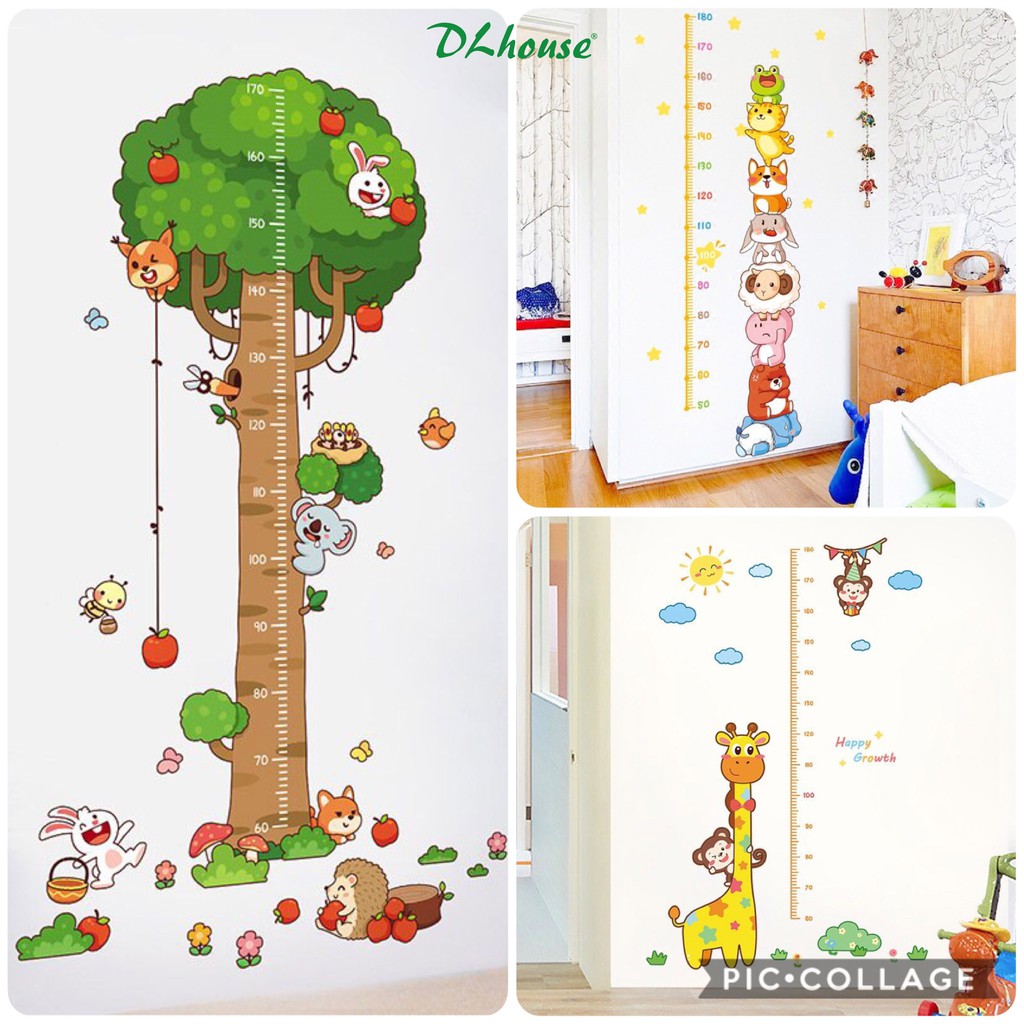 Decal dán tường 3D thước đo chiều cao cho bé