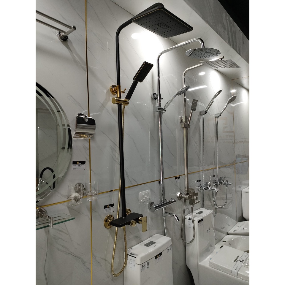 Sen cây tắm đứng nóng lạnh TEADY SC-219D (Thân tròn, Chất liệu Đồng mạ Cr, Niken Đen vân vàng, Hàn Quốc, BH 5Năm)