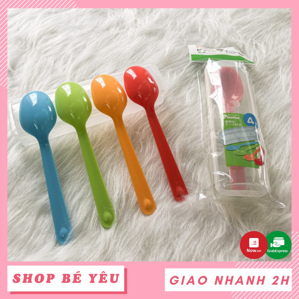 Đồ dùng ăn dặm  𝑭𝒓𝒆𝒆𝒔𝒉𝒊𝒑  Bộ 4 thìa nhựa màu sắc kèm hộp nội địa Nhật Bản