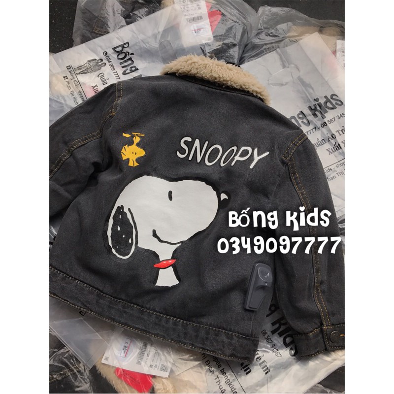 Áo Khoác Denim Bé Trai Lót Cừu Snoopy Đen Bạc ZR