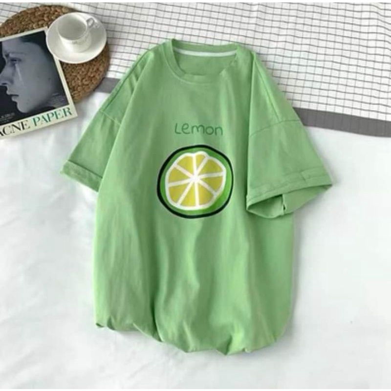 Có size  áo thun lỡ tay, áo phông rộng in hình hoa quả