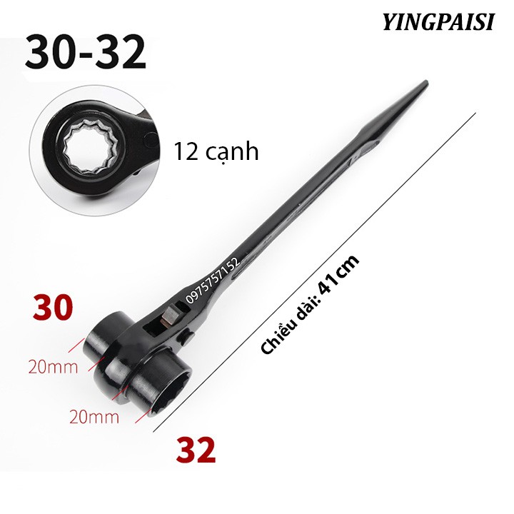 Cờ lê đuôi chuột 30-32mm, cờ lê giàn giáo tự động YINGPAISI thép cứng CR-V, tuýp giàn giáo đa năng 2 đầu