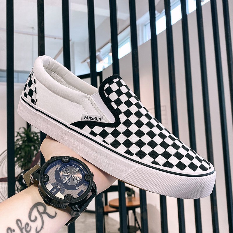 Giày Lười Vải Canvas Họa Tiết Sọc Ca Rô Đen Trắng Cá Tính | BigBuy360 - bigbuy360.vn