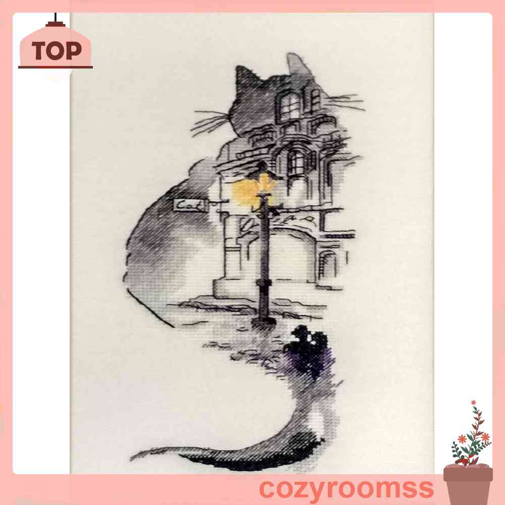 (canvas no printing)  Bộ Tranh Thêu Chữ Thập Tự Làm 14CT Hình Mèo Xinh Xắn