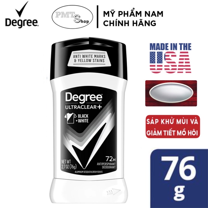 Lăn sáp khử mùi nam Degree men Motionsense UltraClear Black & White 76g chống ố áo