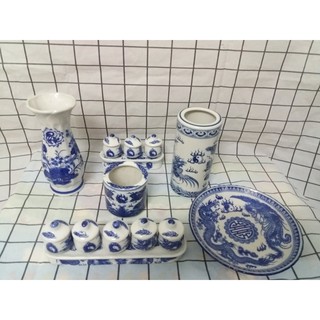 Combo thờ cúng Ông Địa Thần Tài men xanh (bộ nhỏ)