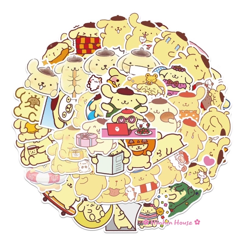 Set 50 Sticker Chống Thấm Nước Hình Cún Pompompurin Dễ Thương Dán Vali, Mũ Bảo Hiểm, Laptop, Guitar, Ván Trượt,...