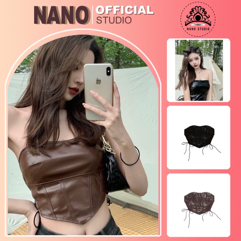 ÁO CROPTOP🌼NaNo Studio🌼Mùa hè cô gái cao bồi 2021 áo yếm tam giác cúp ngực 2 màu chất da dày xịn phối chân váy cực chất