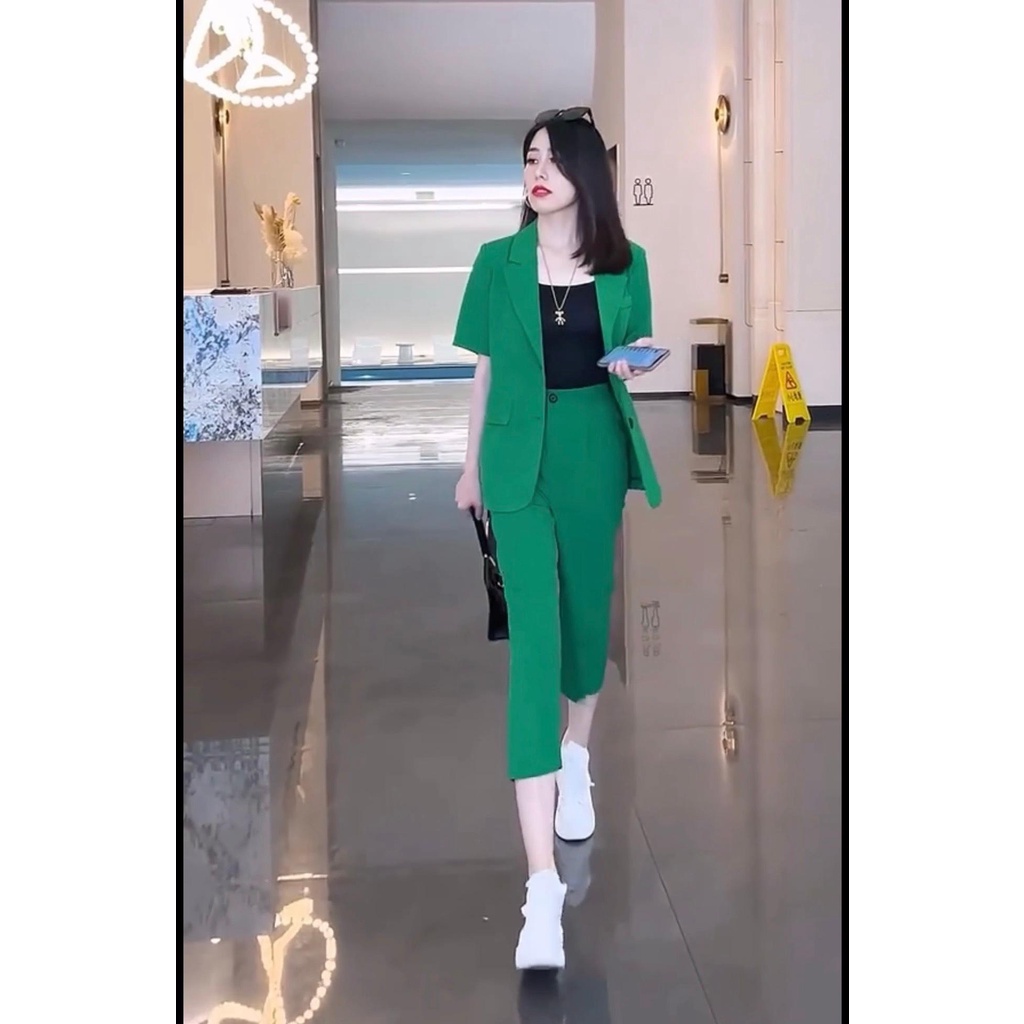 Set Áo Blazer Cộc Tay Mix Quần Lửng Outfit Trẻ Trung Hiện Đại 3 Màu Kandy S26