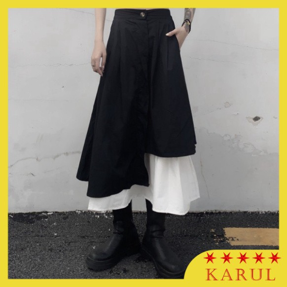 Chân váy dài ulzzang xòe vạt lệch phối đen trắng-Chân váy xoè vạt lệch tầng phong cách hàn quốc | BigBuy360 - bigbuy360.vn