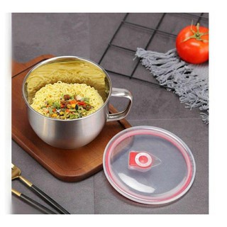 Ca inox bóng tiện dụng dễ thương .Ly mì sâu đáy có nắp đậy kín 15cm