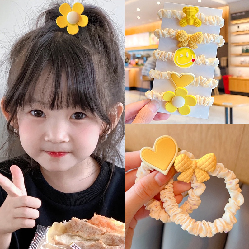 Set 5 Dây Buộc Tóc Nylon Họa Tiết Hoạt Hình Đáng Yêu Cho Bé Gái